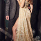 Ladivine CD998 Long Strapless Butterfly Applique Gown with Slit