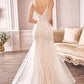 Cinderella Divine CDS401 Long Beaded Hourglass Mermaid Wedding Dress V-Neck