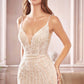 Cinderella Divine CDS401 Long Beaded Hourglass Mermaid Wedding Dress V-Neck