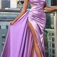 Cinderella Divine CDS411 Long Fitted Satin Asymmetrical Gown