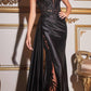 Ladivine CDS417 Floor Length Soft Satin Fitted Gown with Side Sash