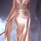 Ladivine CDS417 Floor Length Soft Satin Fitted Gown with Side Sash