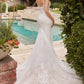 Ladivine CDS432W Mermaid Light Tulle Overlay Over Chantilly Lace Wedding Gown