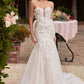 Ladivine CDS434W Long Strapless Lace Mermaid Dress Removable Puff Sleeves
