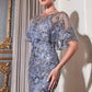 Cinderella Divine CDS438 Long Beaded Mermaid Gown Removable Short Sleeve Capelet