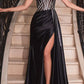Cinderella Divine CDS440 Floor Length Stretch Satin Sheer Bodice Sexy Gown