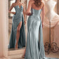 Cinderella Divine CDS441 Long Satin V-Neck Sexy Side Slit Gown Side Sash