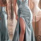 Cinderella Divine CDS441 Long Satin V-Neck Sexy Side Slit Gown Side Sash