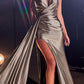 Cinderella Divine CDS441 Long Satin V-Neck Sexy Side Slit Gown Side Sash