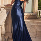 Cinderella Divine CDS441 Long Satin V-Neck Sexy Side Slit Gown Side Sash