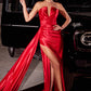 Cinderella Divine CDS441 Long Satin V-Neck Sexy Side Slit Gown Side Sash