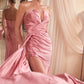 Cinderella Divine CDS441 Long Satin V-Neck Sexy Side Slit Gown Side Sash