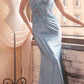 Ladivine CDS450 Long Fitted Lace Applique Bodice Sheer Bodice Gown