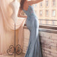 Ladivine CDS450 Long Fitted Lace Applique Bodice Sheer Bodice Gown