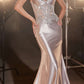 Ladivine CDS450 Long Fitted Lace Applique Bodice Sheer Bodice Gown