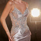 Ladivine CDS450 Long Fitted Lace Applique Bodice Sheer Bodice Gown