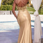 Ladivine CDS454 Floor Length One Shoulder Keyhole Bodice Leg Slit Satin Gown