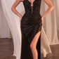 Ladivine CDS465 Long Strapless Lace Bodice Iridescent Fitted Dress