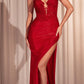 Ladivine CDS465 Long Strapless Lace Bodice Iridescent Fitted Dress