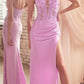 Ladivine CDS465 Long Strapless Lace Bodice Iridescent Fitted Dress