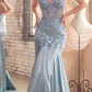 Ladivine CDS470 Long Stretch Satin and Glitter Boned Mermaid Gown