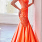 Ladivine CDS470 Long Stretch Satin and Glitter Boned Mermaid Gown