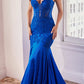 Ladivine CDS470 Long Stretch Satin and Glitter Boned Mermaid Gown