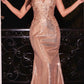 Ladivine CDS491 Long Liquid Sequin and Lace Fitted Dress