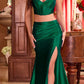 Ladivine CDS493 Floor Length Satin Fitted Two Piece Gown Side Slit