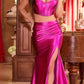 Ladivine CDS493 Floor Length Satin Fitted Two Piece Gown Side Slit