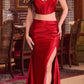 Ladivine CDS493 Floor Length Satin Fitted Two Piece Gown Side Slit