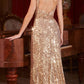 Ladivine CDS497 Long Keyhole Neckline Halter Sequin Fitted Gown