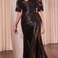 Ladivine CDS499 Stretch Satin Fitted Dress & Removable Lace Caplet