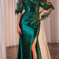 Ladivine CDS499 Stretch Satin Fitted Dress & Removable Lace Caplet