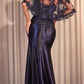 Ladivine CDS499 Stretch Satin Fitted Dress & Removable Lace Caplet
