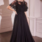 Ladivine CDS503 Dress Chiffon A-Line Beaded Lace Bodice Removable Cape