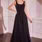 Ladivine CDS503 Dress Chiffon A-Line Beaded Lace Bodice Removable Cape