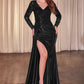 Ladivine CDS506 Dress Long Sleeve Lace & Satin Fitted Gown