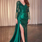 Ladivine CDS506 Dress Long Sleeve Lace & Satin Fitted Gown