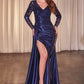 Ladivine CDS506 Dress Long Sleeve Lace & Satin Fitted Gown