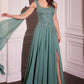 Ladivine CDS509 Dress Chiffon A-Line Gown & Long Cape Sleeves