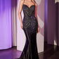 Ladivine CDS527 Dress Fitted Crystal Embellished Stretch Satin Prom Gown