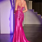 Ladivine CDS527 Dress Fitted Crystal Embellished Stretch Satin Prom Gown