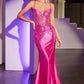 Ladivine CDS527 Dress Fitted Crystal Embellished Stretch Satin Prom Gown