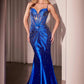 Ladivine CDS527 Dress Fitted Crystal Embellished Stretch Satin Prom Gown
