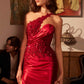 Ladivine CDS535 One Shoulder Satin Dress With Lace Applique