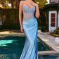 Ladivine CDS538 Dress Strapless Beaded Bodice & Satin Skirt Fitted Gown