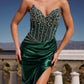 Ladivine CDS538 Dress Strapless Beaded Bodice & Satin Skirt Fitted Gown