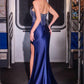 Ladivine CDS538 Dress Strapless Beaded Bodice & Satin Skirt Fitted Gown