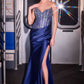 Ladivine CDS538 Dress Strapless Beaded Bodice & Satin Skirt Fitted Gown